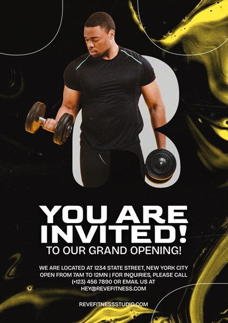 Black-Yellow-Gym-Training-Grad-Opening-Fitness-Invitation-Card